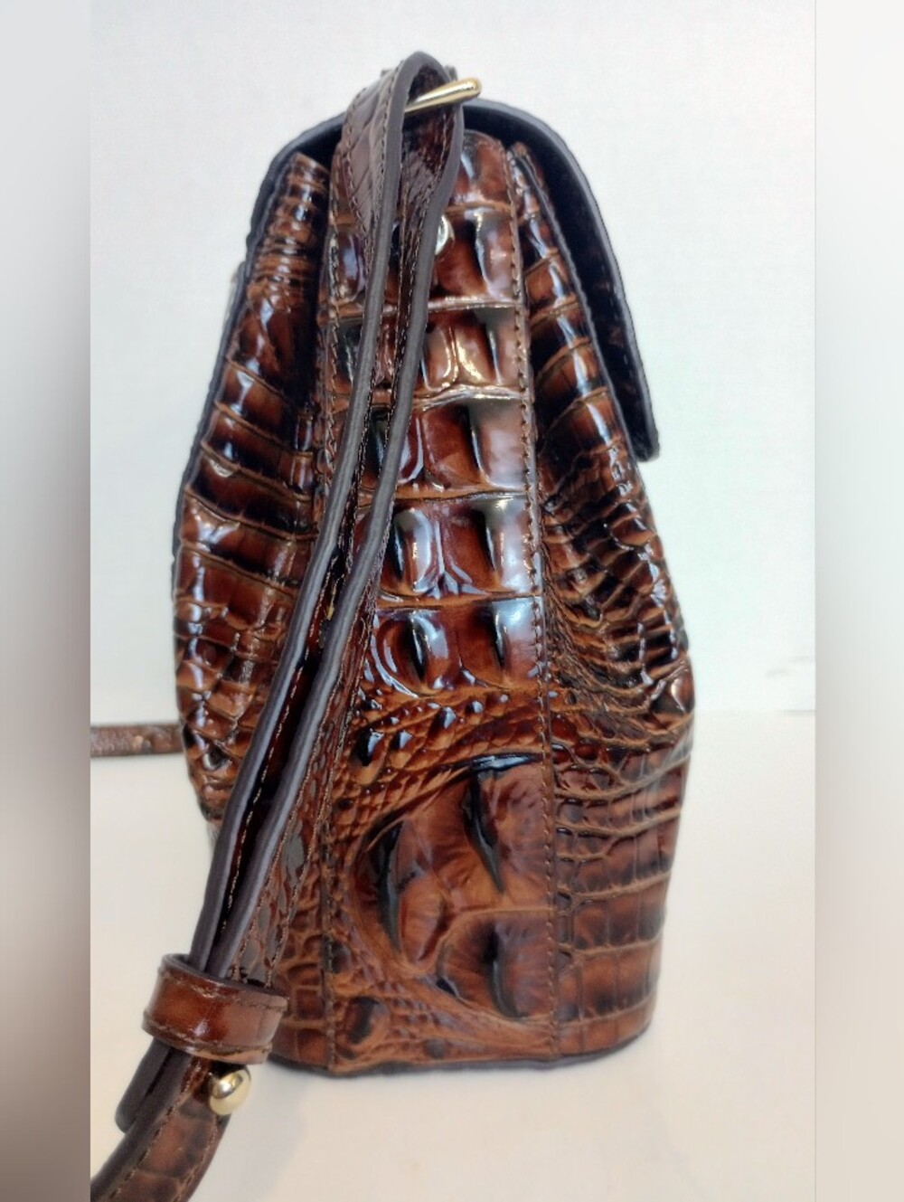 Brahmin Pecan Margo Crocodile Embossed Leather Crossbody Purse - Picture 5 of 13